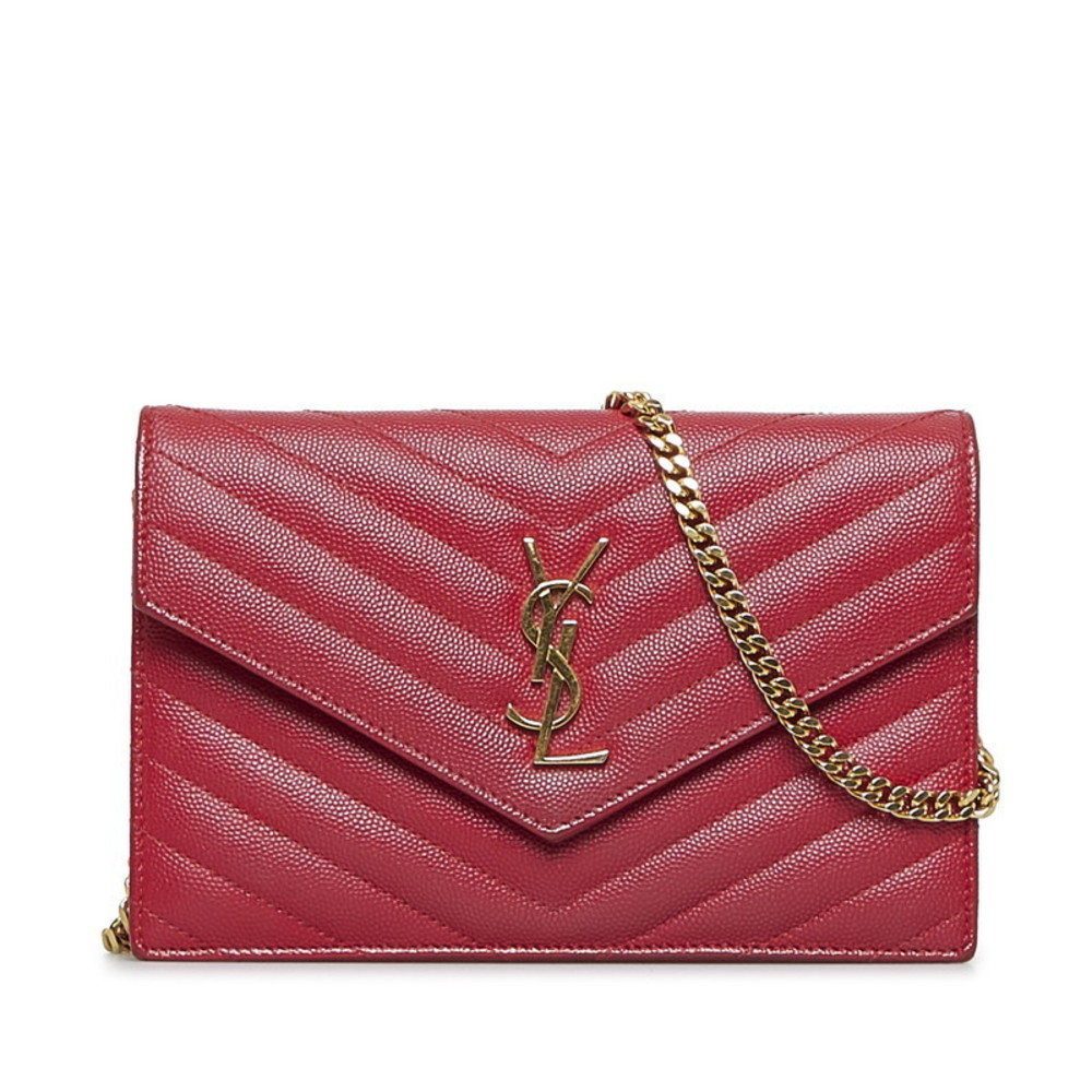 Saint Laurent Chain Wallet Shoulder Bag Leather Red